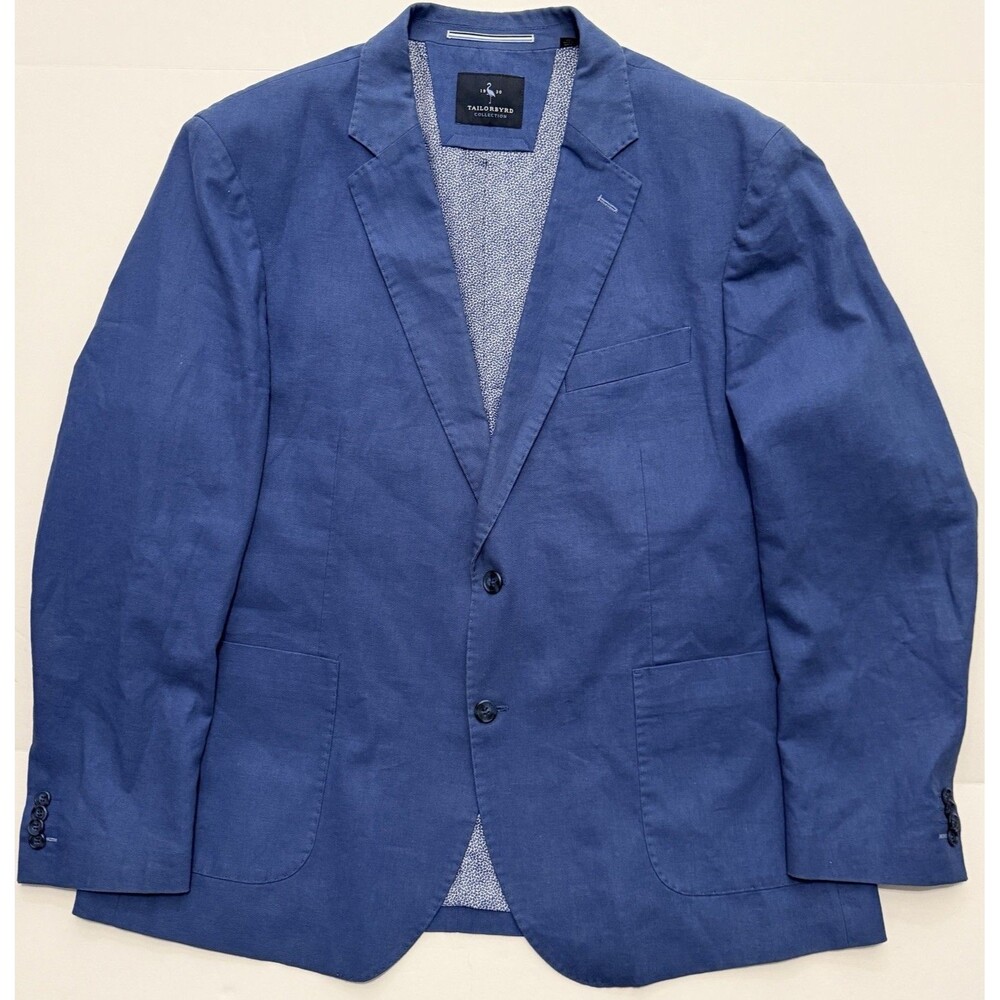 Tailorbyrd Collection Men’s 44R Linen Blend Blazer Jacket Blue Preppy Spring